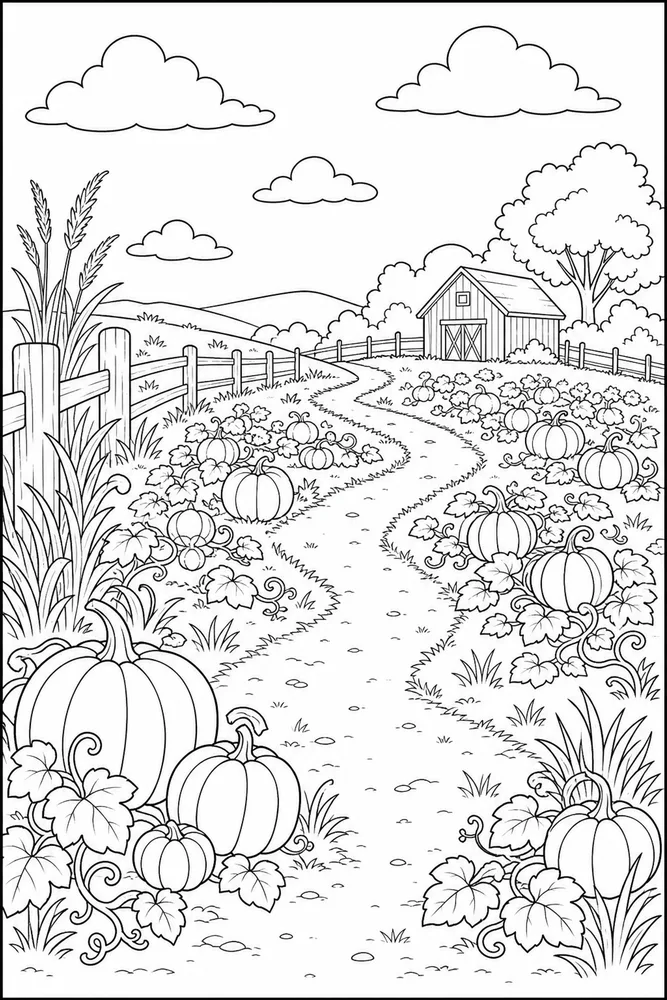 Pumpkin Patch Pumpkin patch outdoor path coloring page