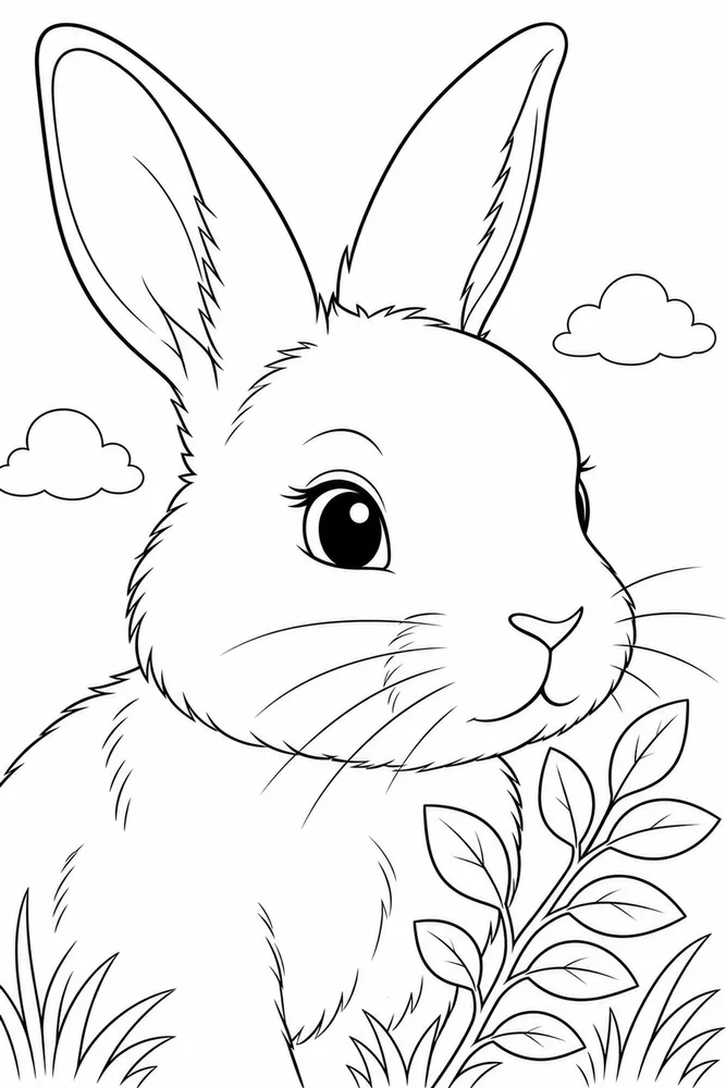 Cute Rabbit Cute rabbit close up detail coloring page