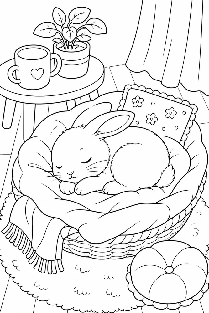 Cute Rabbit Cute rabbit cozy indoor moment coloring page