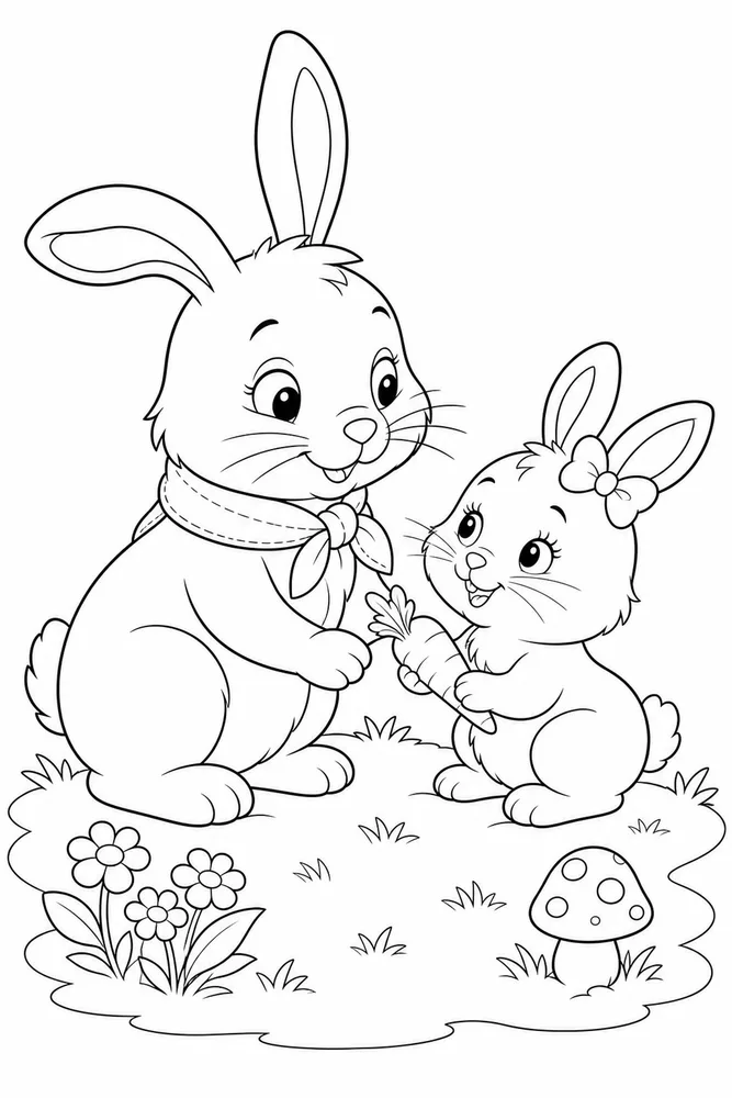 Cute Rabbit Cute rabbit family scene coloring page