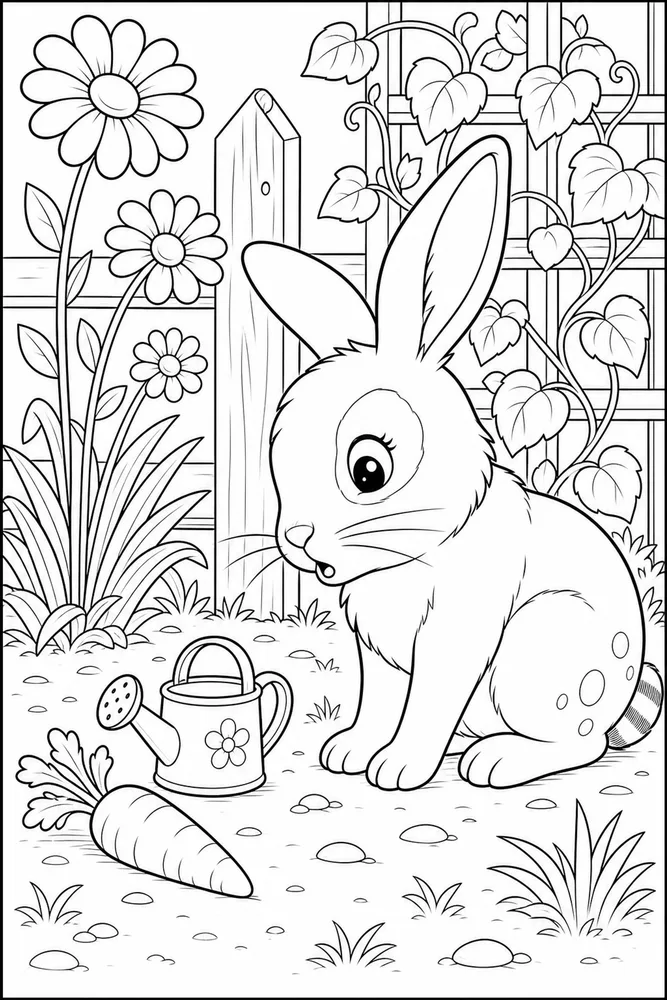 Cute Rabbit Cute rabbit garden setting coloring page