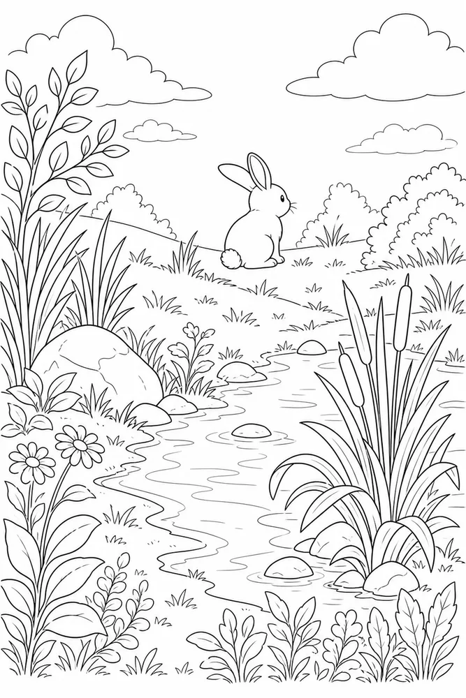 Cute Rabbit Cute rabbit habitat background coloring page