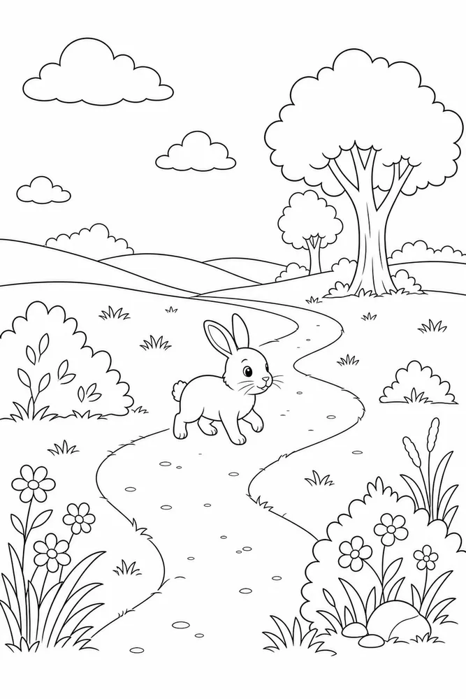 Cute Rabbit Cute rabbit outdoor path coloring page