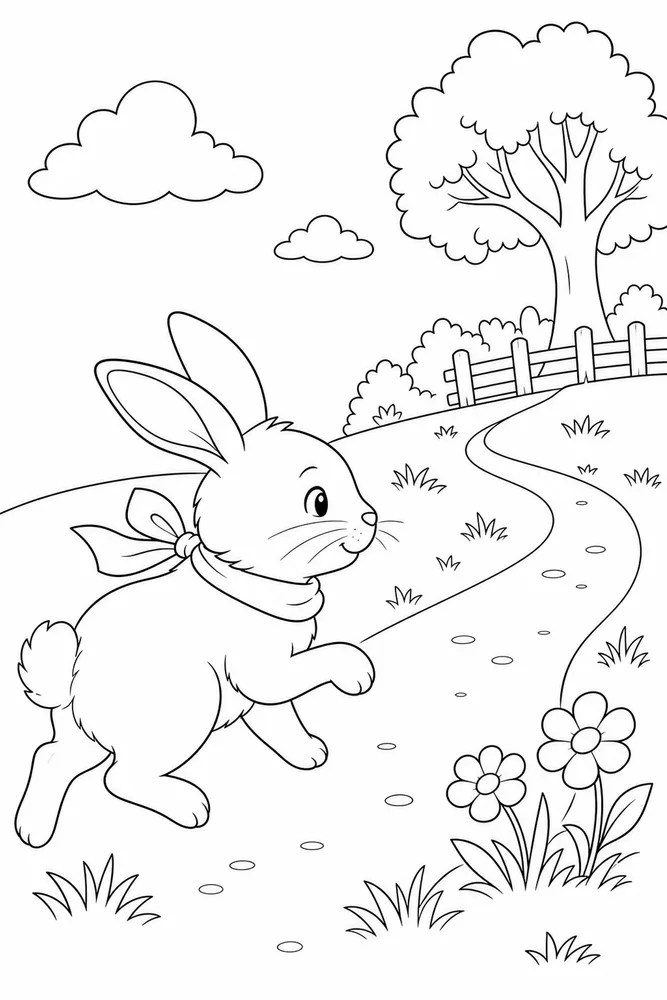 Cute Rabbit Cute rabbit simple scene coloring page