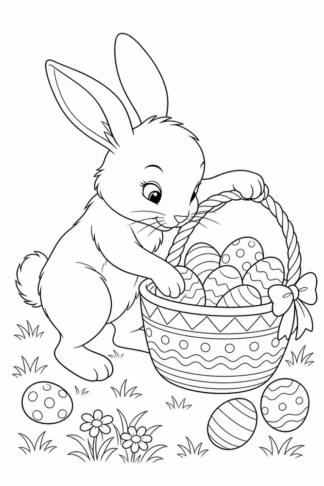 Easter Rabbit Easter rabbit activity scene coloring page