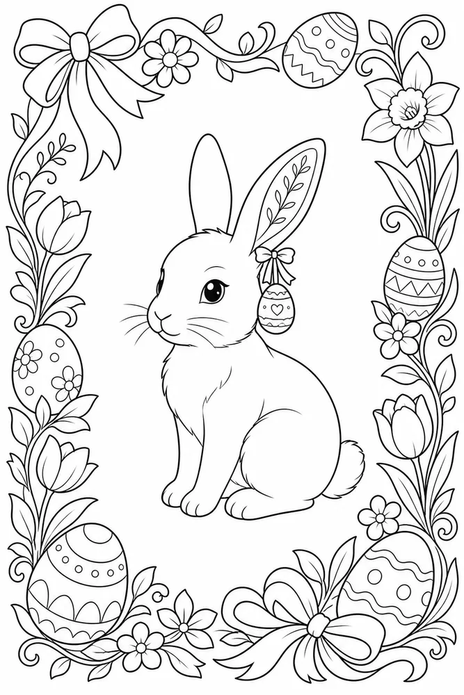 Easter Rabbit Easter rabbit decorative border coloring page