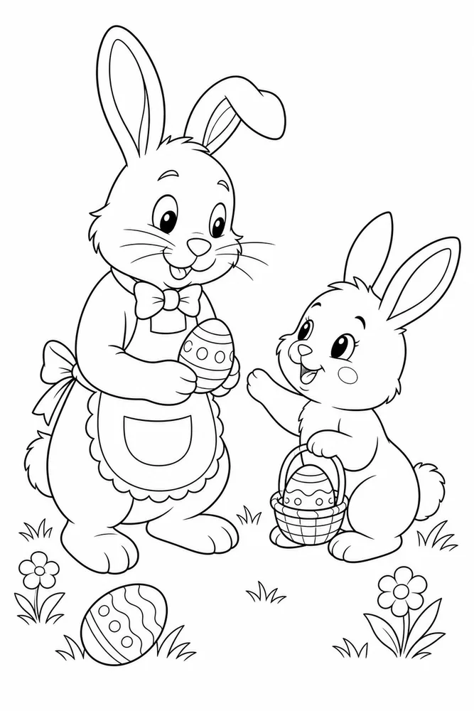 Easter Rabbit Easter rabbit family scene coloring page
