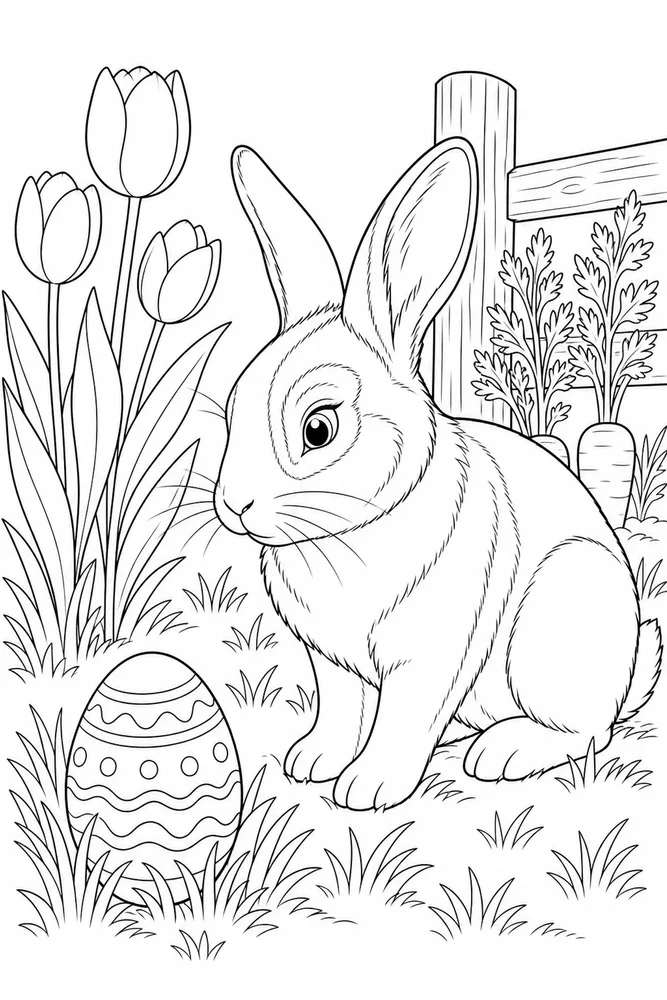 Easter Rabbit Easter rabbit garden setting coloring page