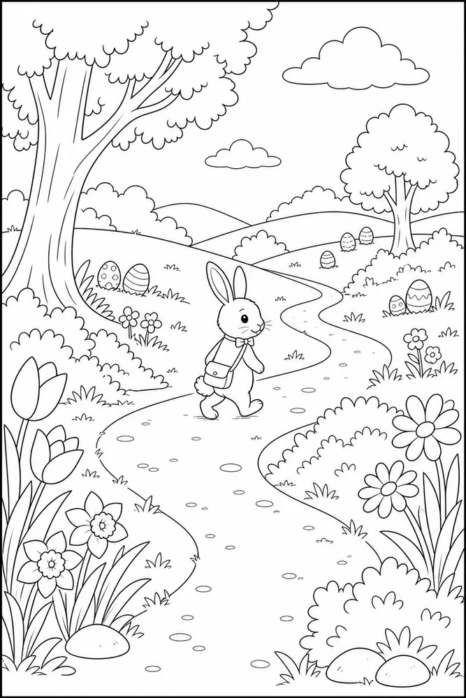 Easter Rabbit Easter rabbit outdoor path coloring page