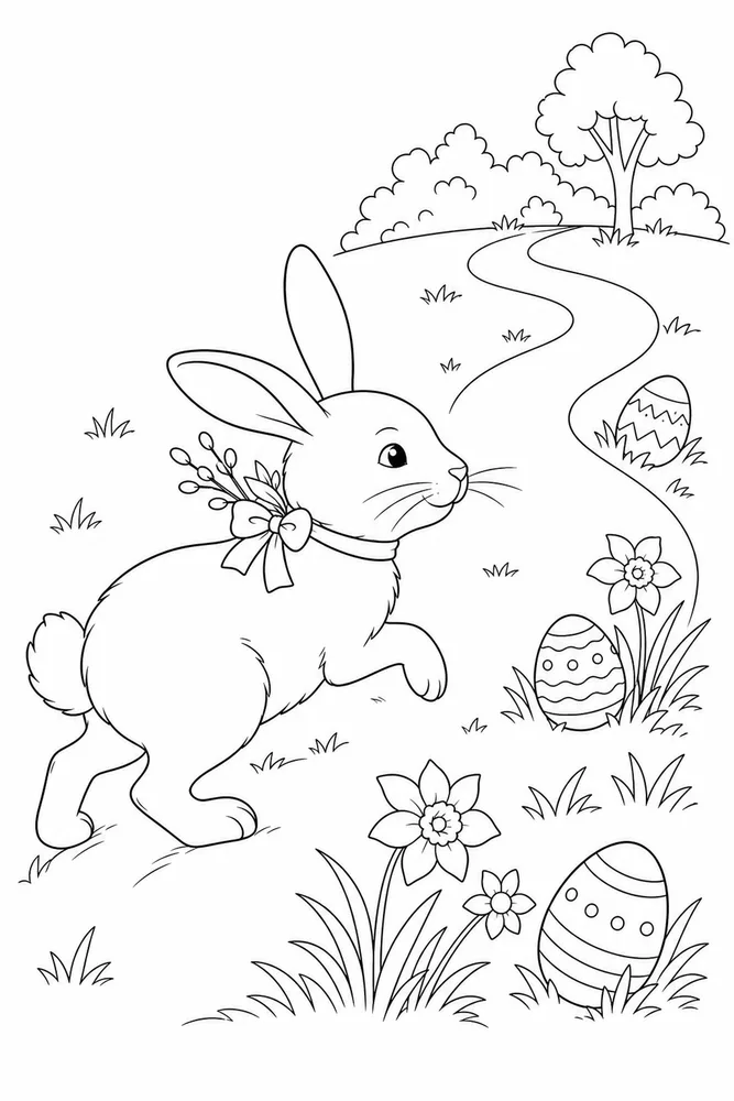 Easter Rabbit Easter rabbit simple scene coloring page