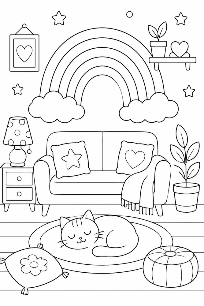 Easy Rainbow Easy Rainbow Rainbow Cozy Room Decoration coloring page