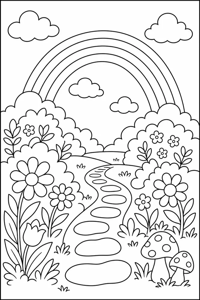 Easy Rainbow Easy Rainbow Rainbow Garden Path coloring page