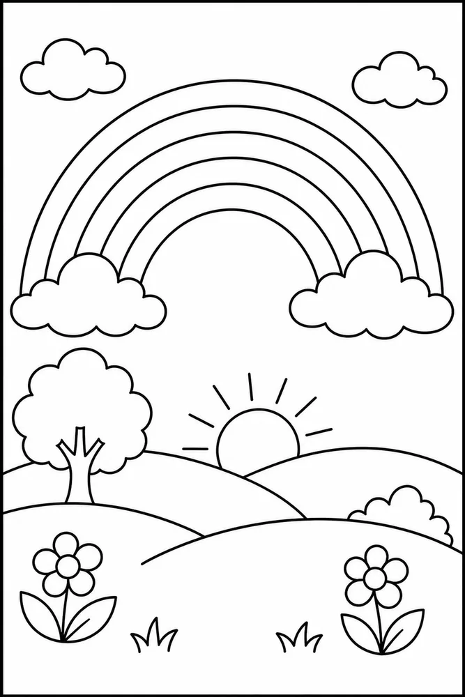 Easy Rainbow Easy Rainbow Rainbow Hilltop View coloring page