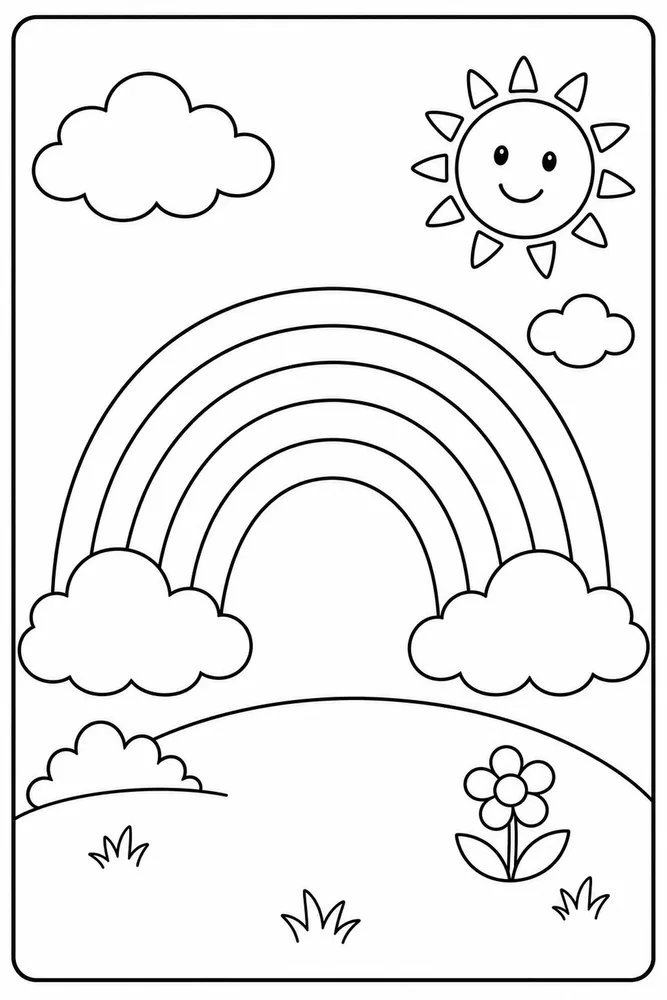 Easy Rainbow Easy Rainbow Rainbow Large Simple Outline coloring page