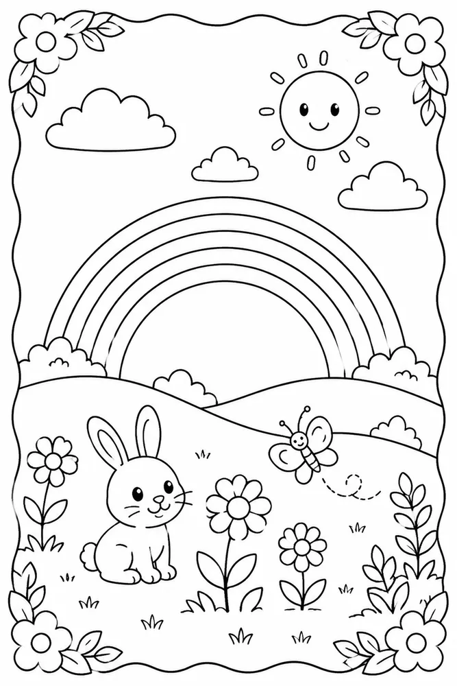 Easy Rainbow Easy Rainbow Rainbow Meadow Frame coloring page