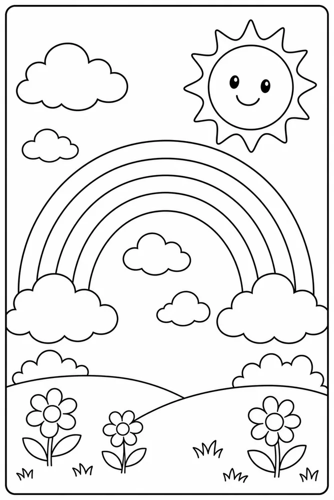 Easy Rainbow Easy Rainbow Rainbow Sunny Sky coloring page