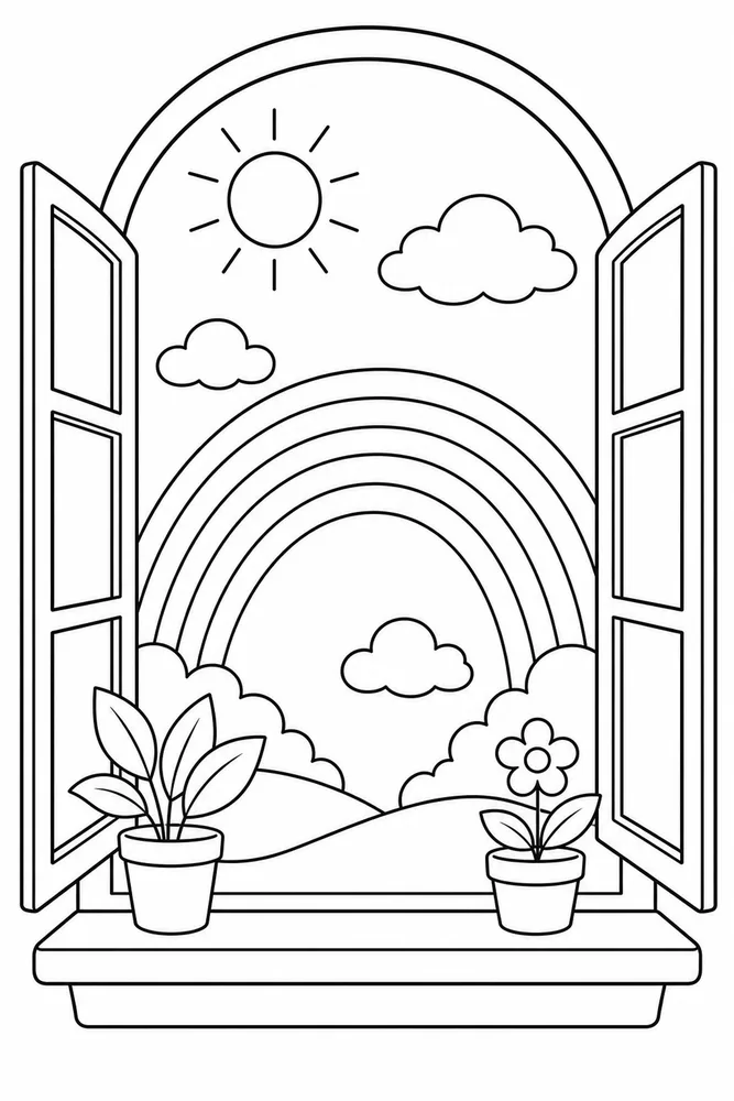 Easy Rainbow Easy Rainbow Rainbow Window View coloring page