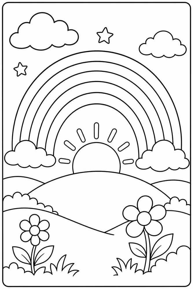 Preschool Rainbow Preschool Rainbow Rainbow Hilltop View coloring page