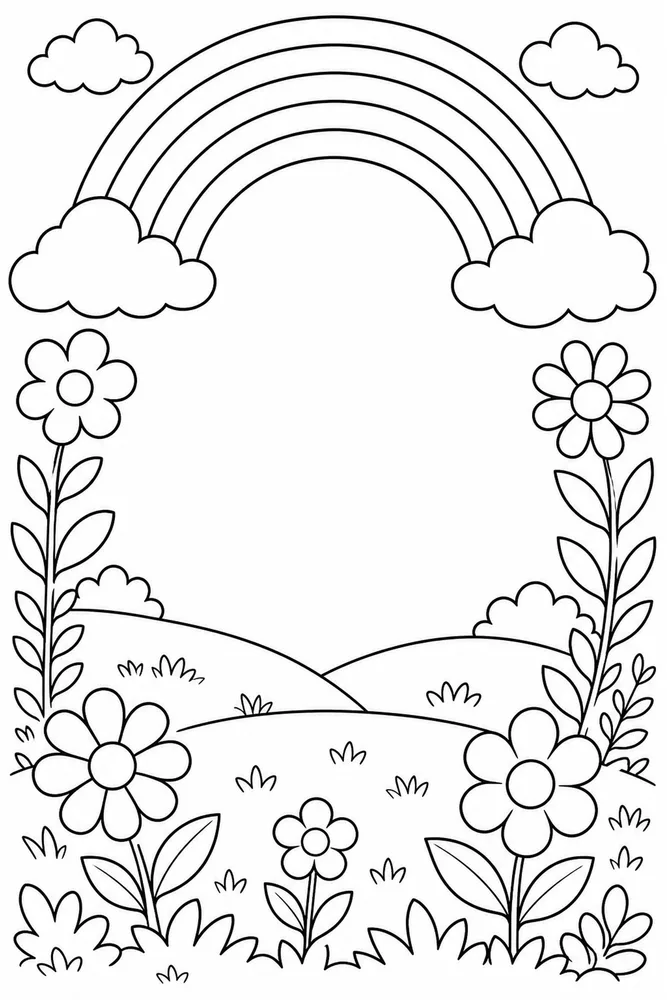 Preschool Rainbow Preschool Rainbow Rainbow Meadow Frame coloring page