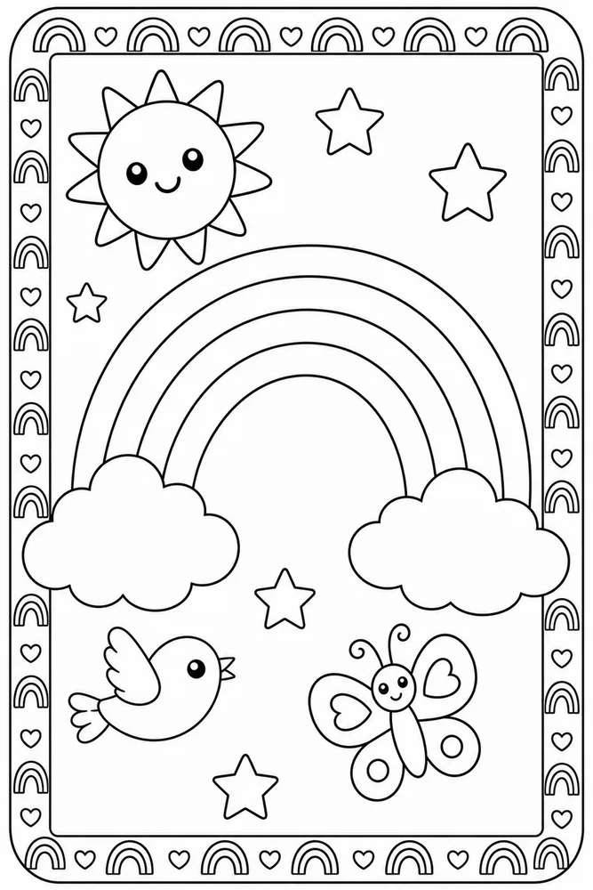 Preschool Rainbow Preschool Rainbow Rainbow Pattern Border coloring page