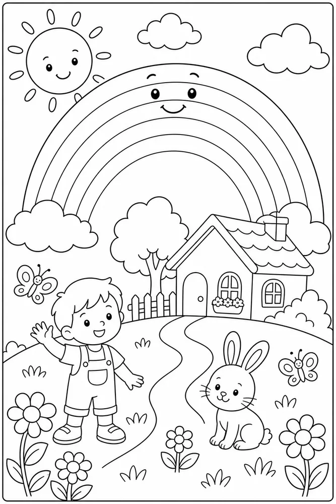 Preschool Rainbow Preschool Rainbow Rainbow Storybook Scene coloring page