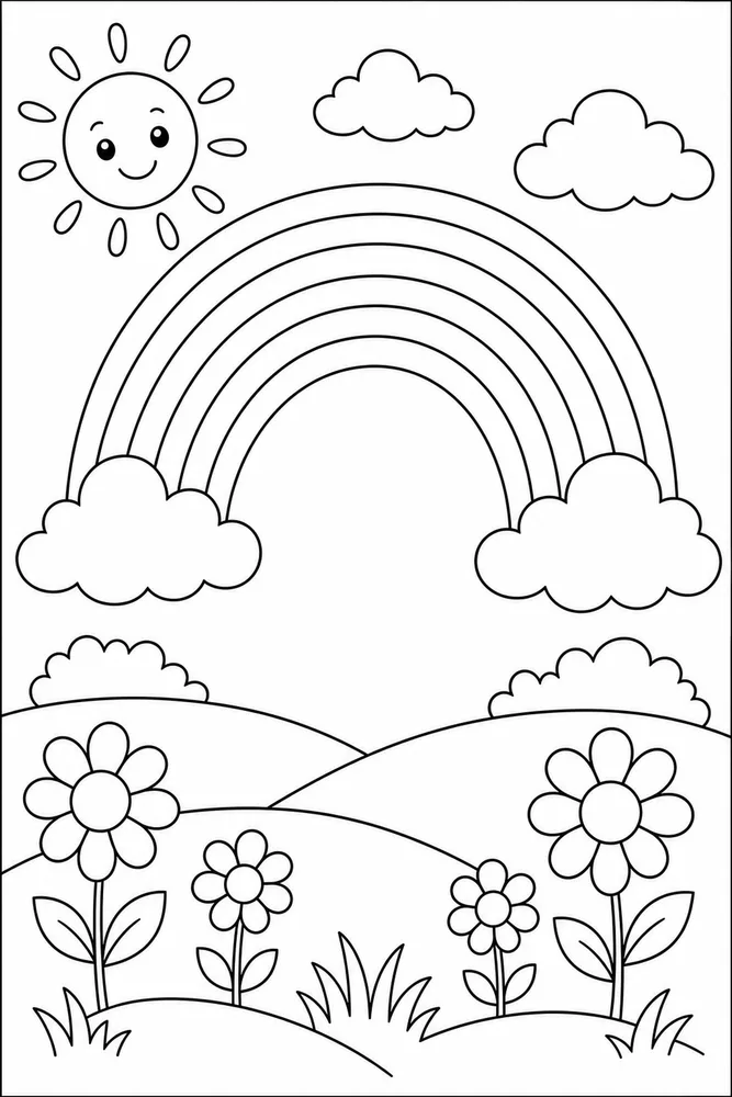 Preschool Rainbow Preschool Rainbow Rainbow Sunny Sky coloring page