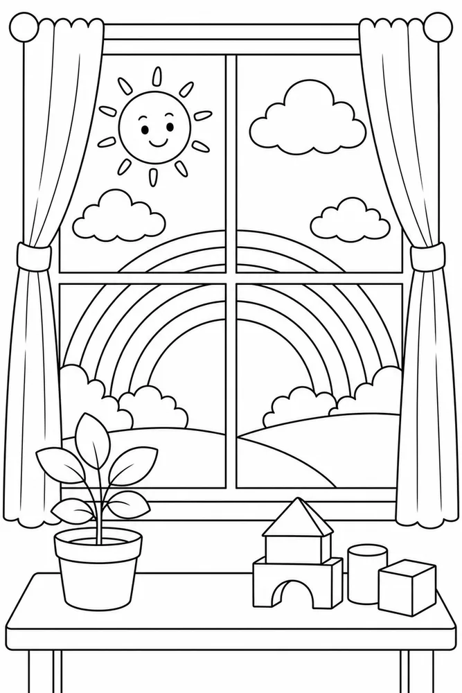 Preschool Rainbow Preschool Rainbow Rainbow Window View coloring page