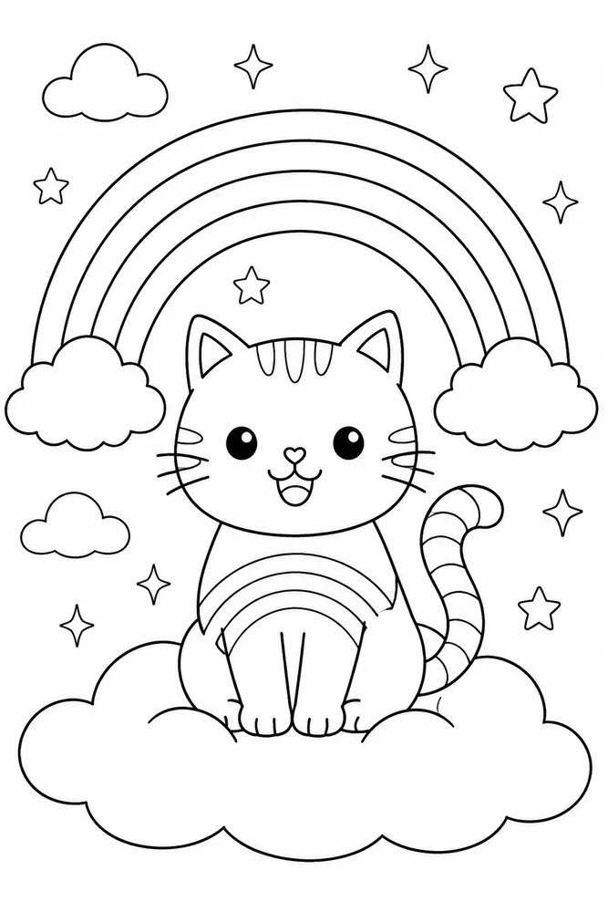Rainbow Cat Rainbow Cat Rainbow Cloud Arch coloring page