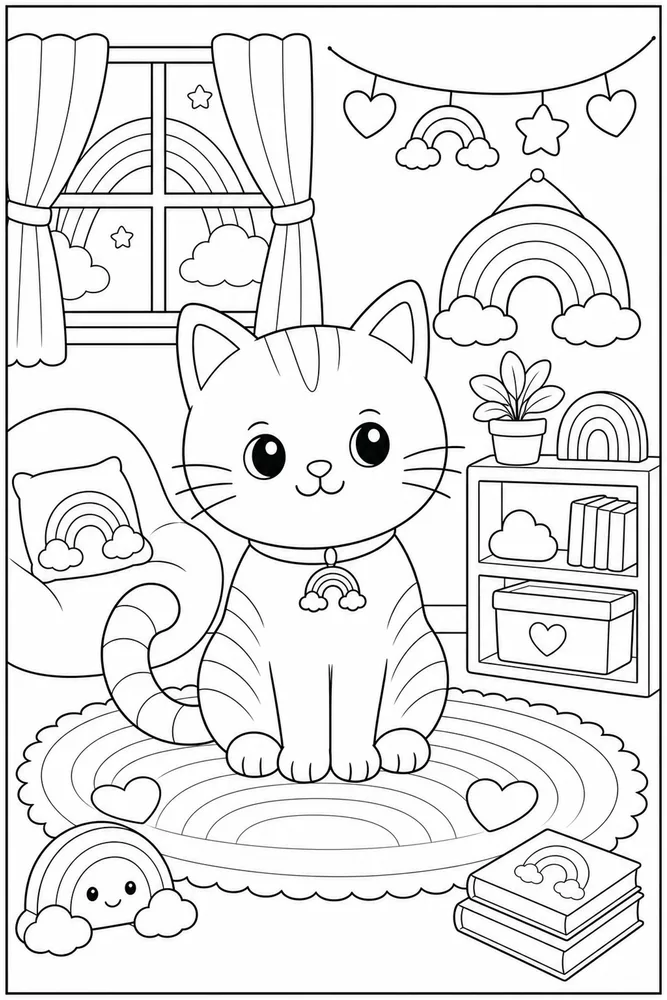 Rainbow Cat Rainbow Cat Rainbow Cozy Room Decoration coloring page