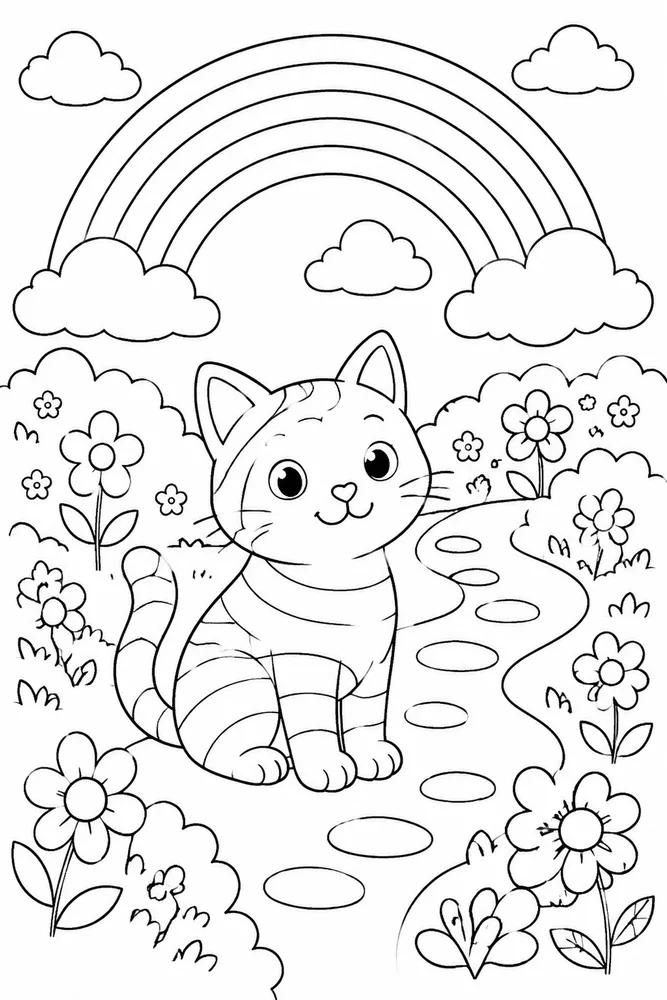 Rainbow Cat Rainbow Cat Rainbow Garden Path coloring page
