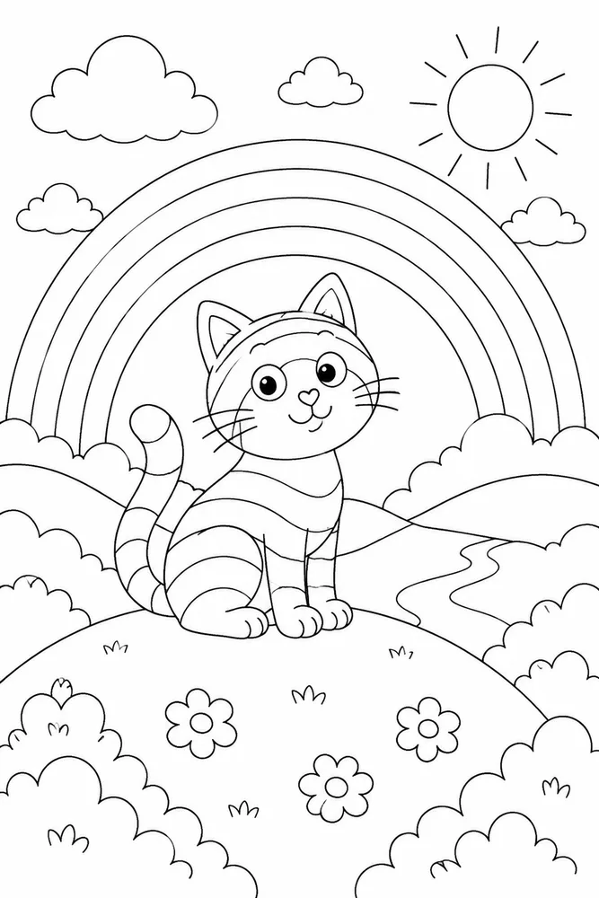 Rainbow Cat Rainbow Cat Rainbow Hilltop View coloring page
