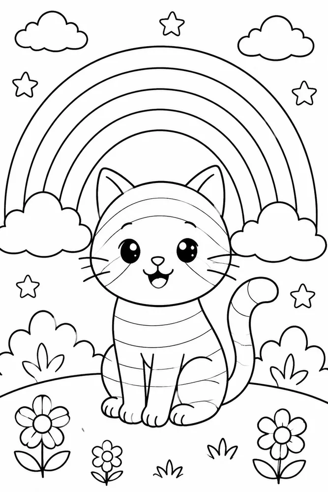 Rainbow Cat Coloring Pages preview: Rainbow Cat Rainbow Cat Rainbow Large Simple Outline coloring page