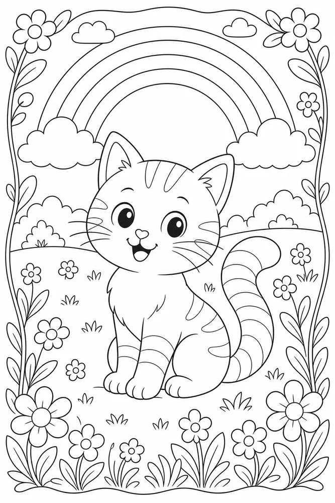 Rainbow Cat Rainbow Cat Rainbow Meadow Frame coloring page