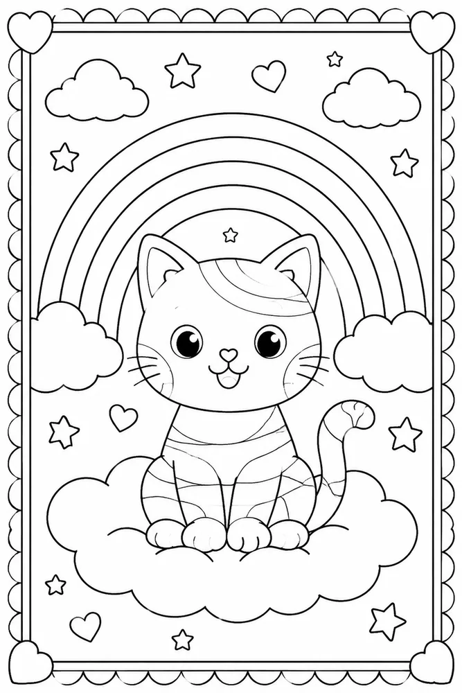 Rainbow Cat Rainbow Cat Rainbow Pattern Border coloring page