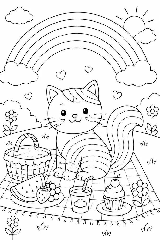 Rainbow Cat Rainbow Cat Rainbow Picnic Corner coloring page