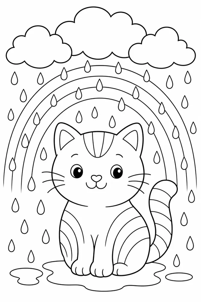 Rainbow Cat Rainbow Cat Rainbow Rain Shower coloring page