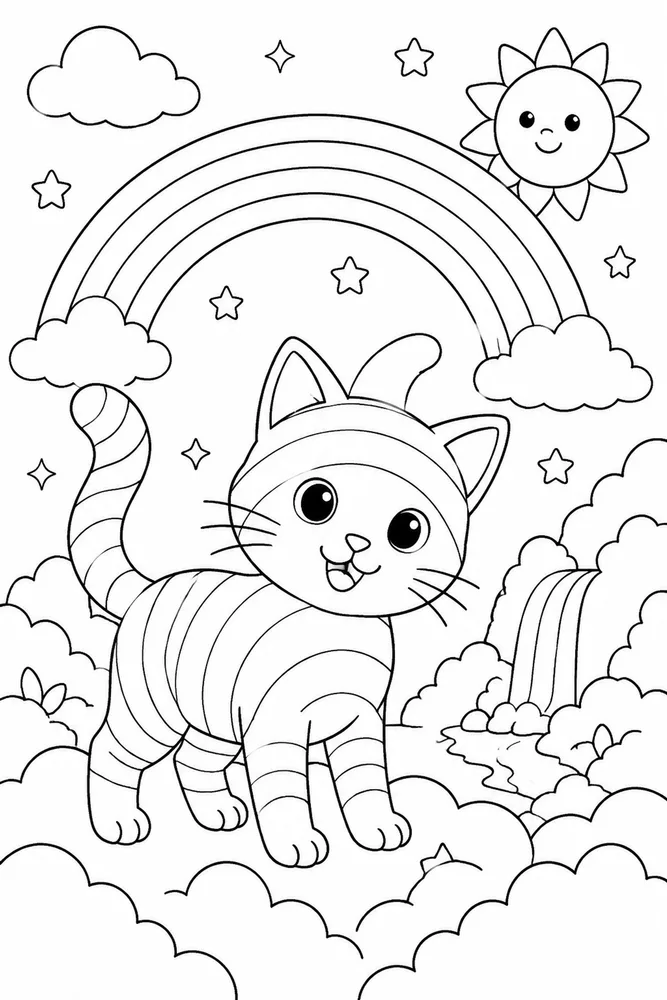 Rainbow Cat Rainbow Cat Rainbow Storybook Scene coloring page