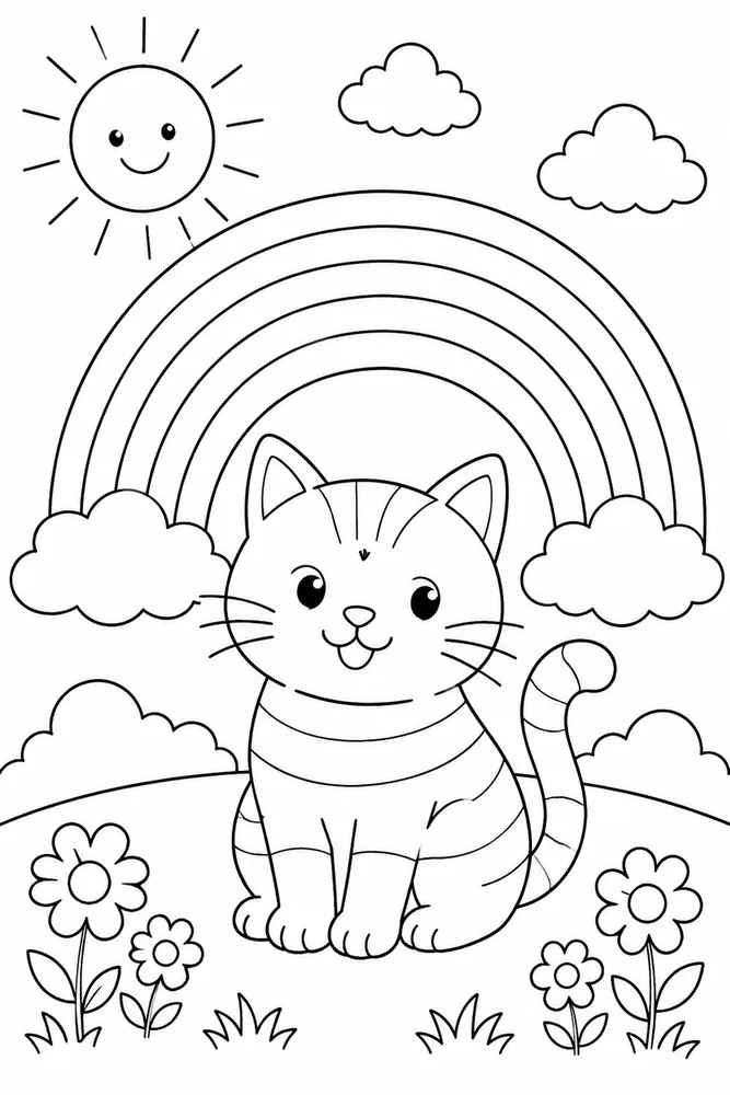 Rainbow Cat Rainbow Cat Rainbow Sunny Sky coloring page