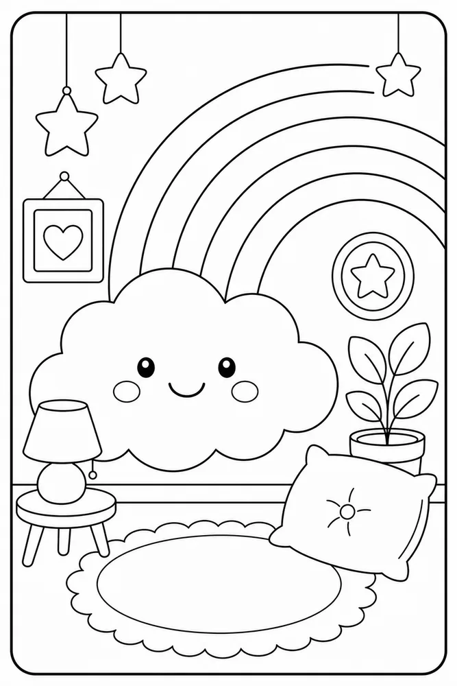 Rainbow Cloud Rainbow Cloud Rainbow Cozy Room Decoration coloring page