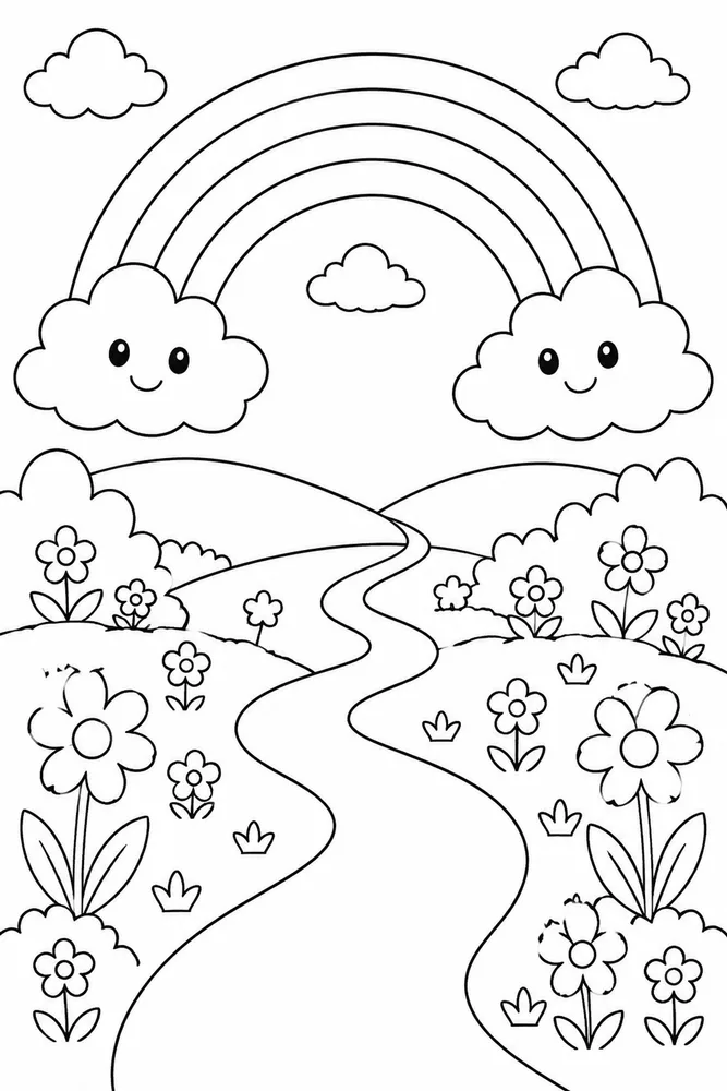 Rainbow Cloud Rainbow Cloud Rainbow Garden Path coloring page