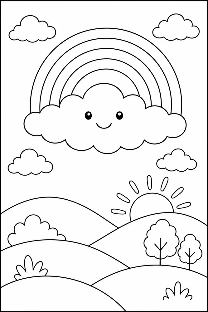 Rainbow Cloud Rainbow Cloud Rainbow Hilltop View coloring page