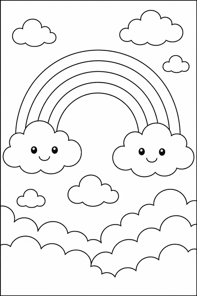 Rainbow Cloud Rainbow Cloud Rainbow Large Simple Outline coloring page