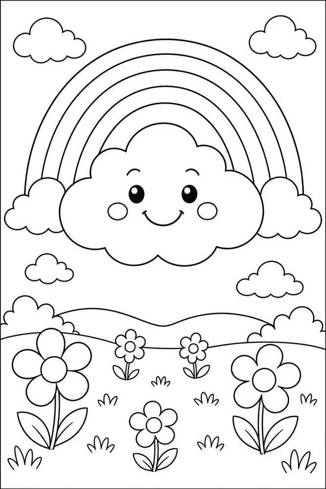 Rainbow Cloud Rainbow Cloud Rainbow Meadow Frame coloring page