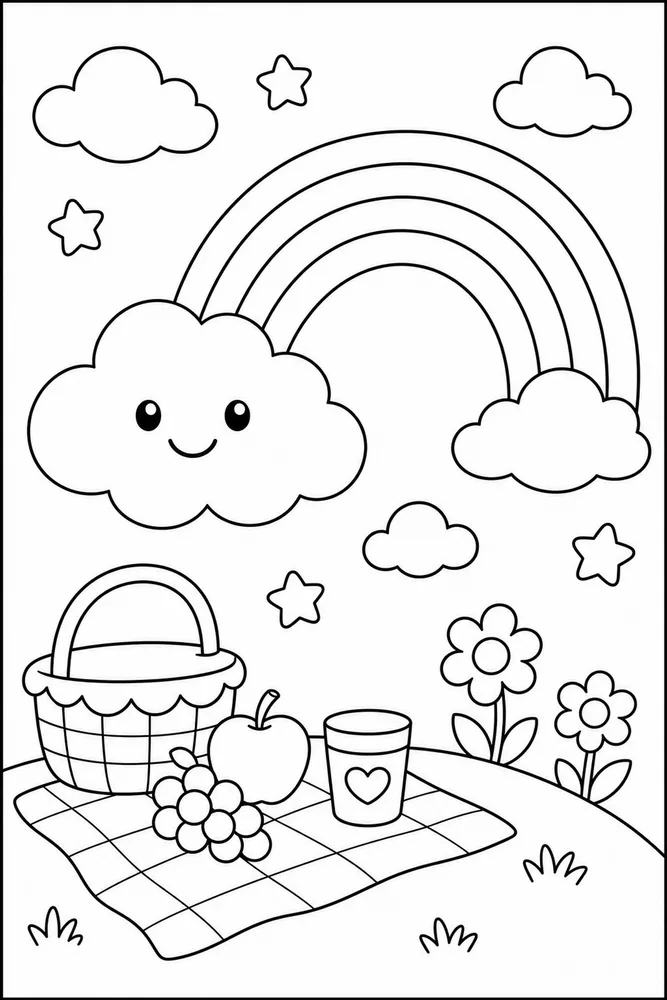 Rainbow Cloud Rainbow Cloud Rainbow Picnic Corner coloring page