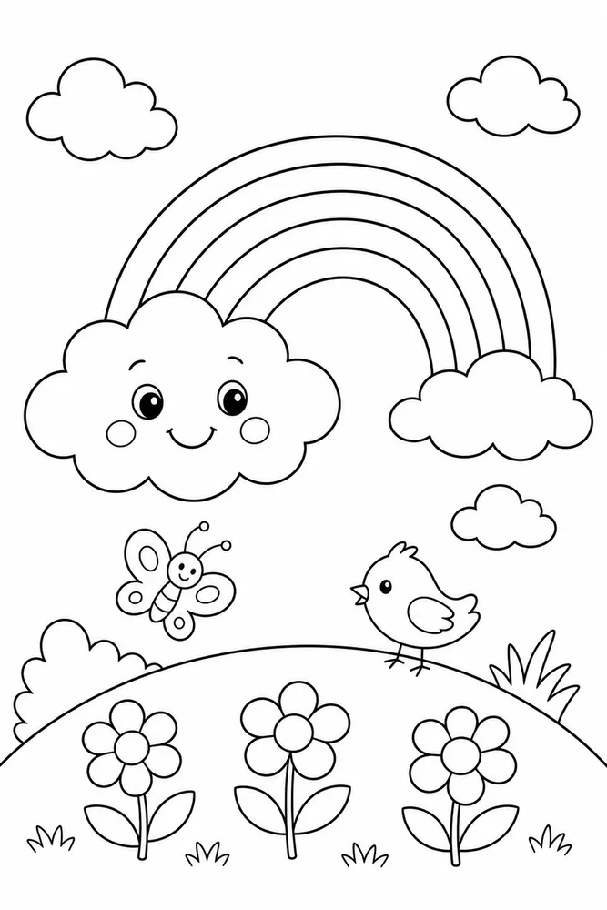 Rainbow Cloud Rainbow Cloud Rainbow Storybook Scene coloring page
