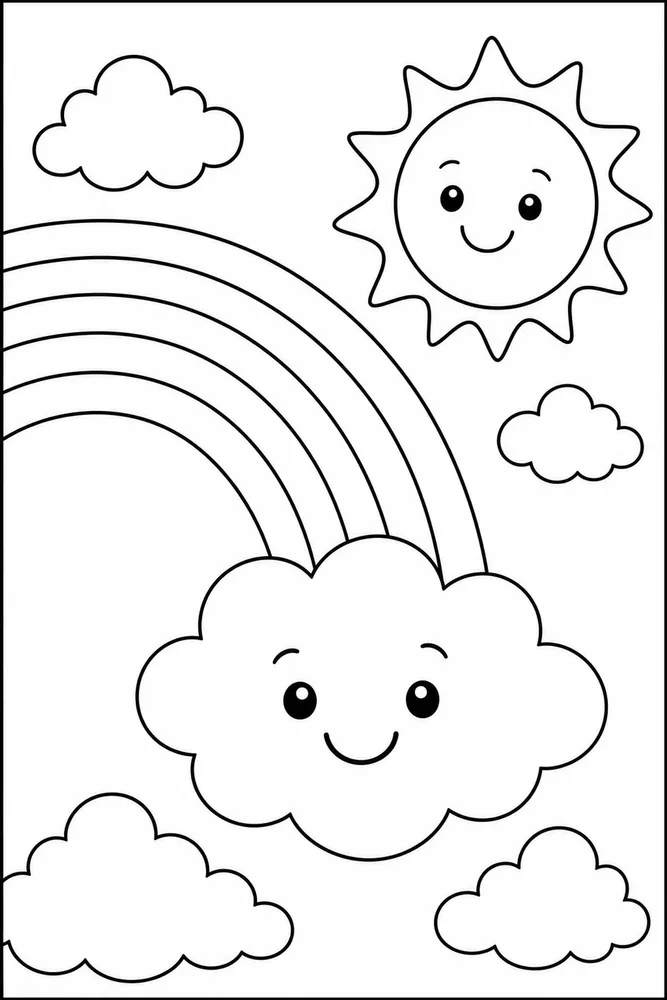 Rainbow Cloud Rainbow Cloud Rainbow Sunny Sky coloring page