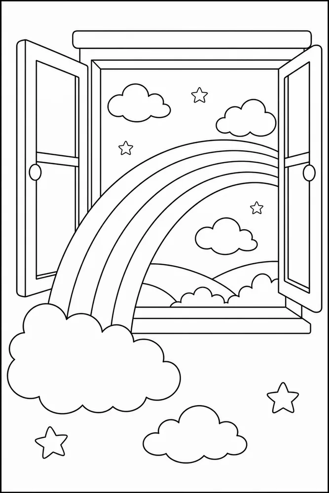 Rainbow Cloud Rainbow Cloud Rainbow Window View coloring page