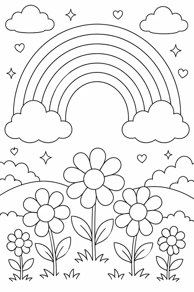 Rainbow Flowers Rainbow Flowers Rainbow Cloud Arch coloring page