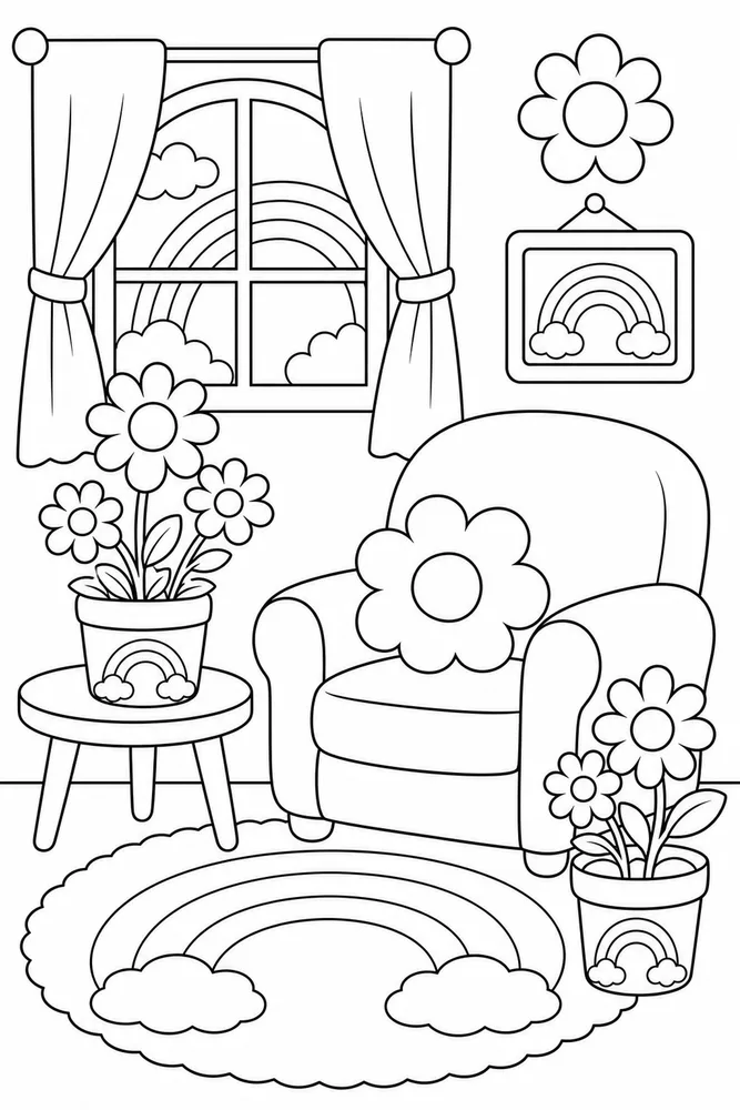 Rainbow Flowers Rainbow Flowers Rainbow Cozy Room Decoration coloring page