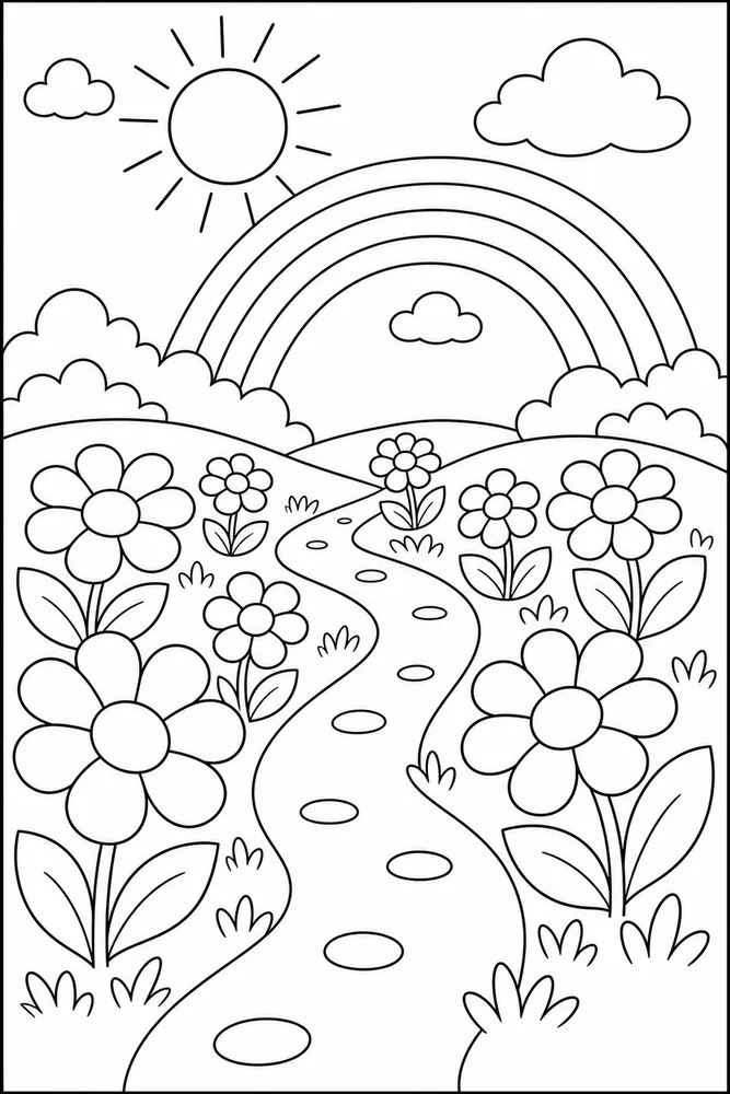 Rainbow Flowers Rainbow Flowers Rainbow Garden Path coloring page